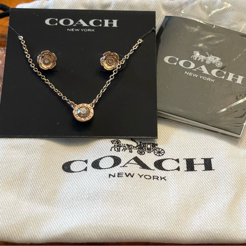 NWOT Coach Rose Gold Floral Jewelry Set